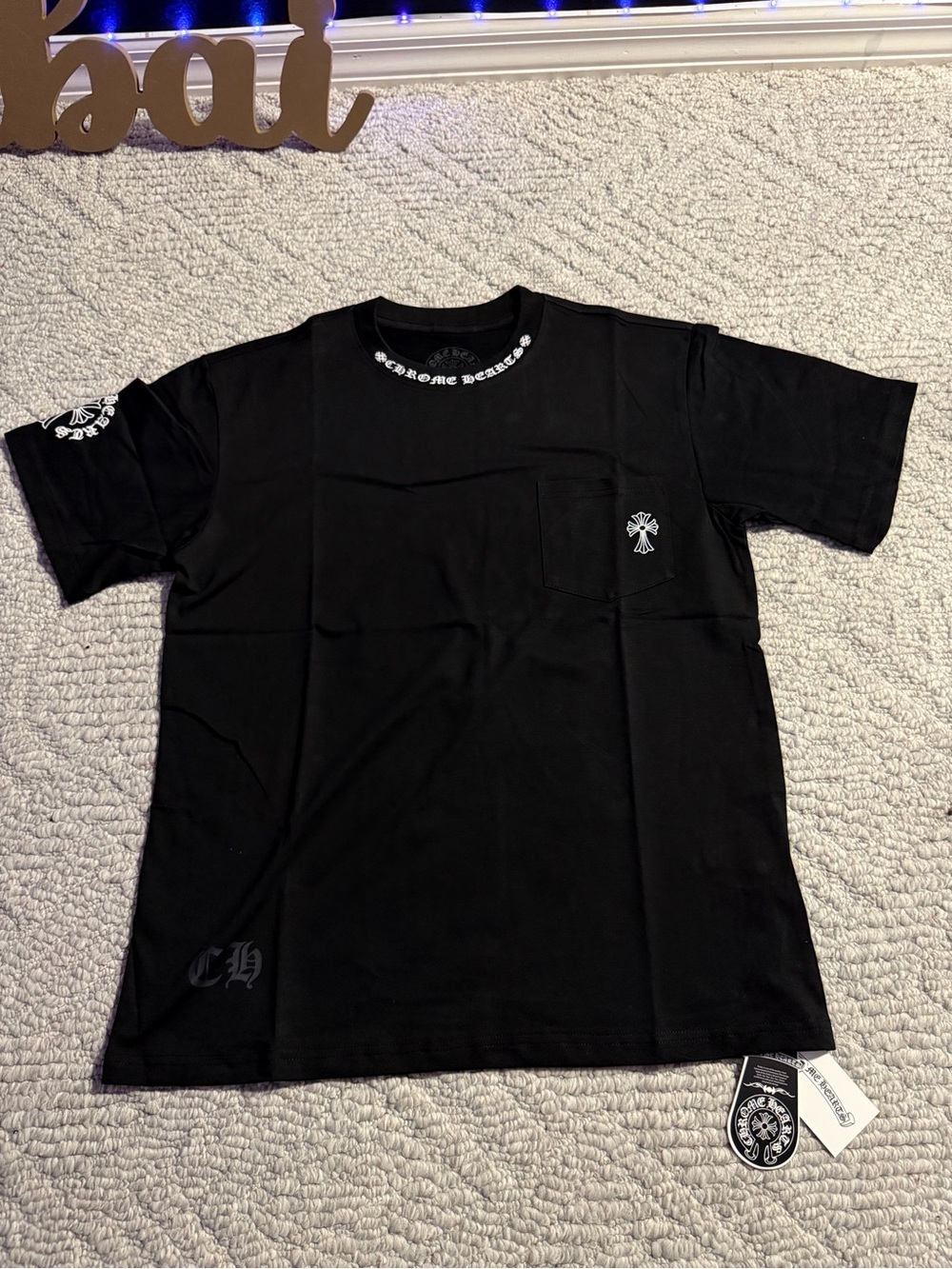 Chrome Hearts Black Short-Sleeve Pocket Tee with Cross Logo
